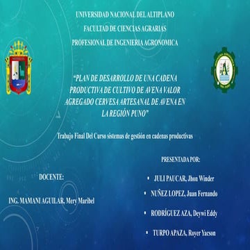 CADENA PRODUCTIVA DE AVENA PARA LA ELABORACION DE CERVEZA