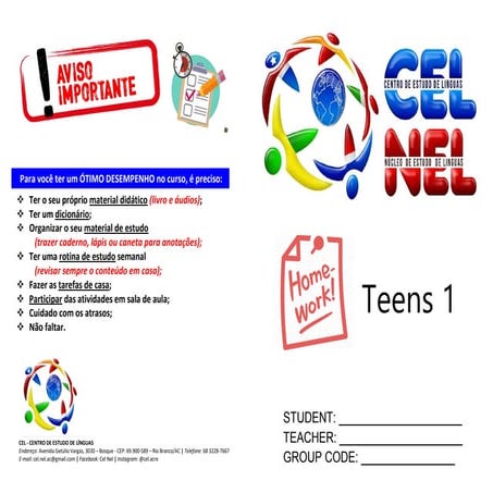 CEL-caderno de atividades- curso de inglês