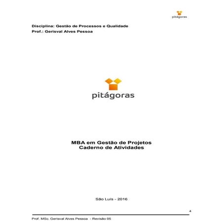 Caderno de Atividades Gestão de Processos e Qualidade