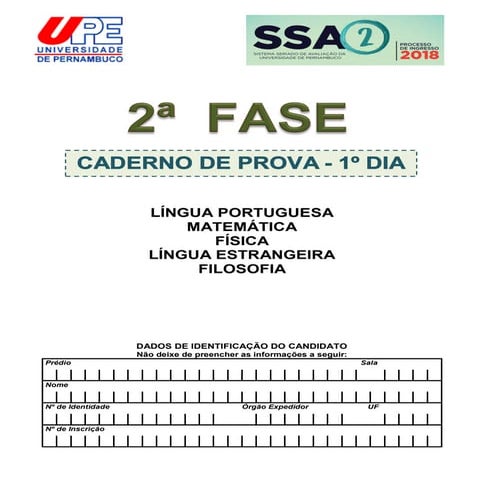 Caderno de provas SSA 2 UPE - 1º dia | PDF