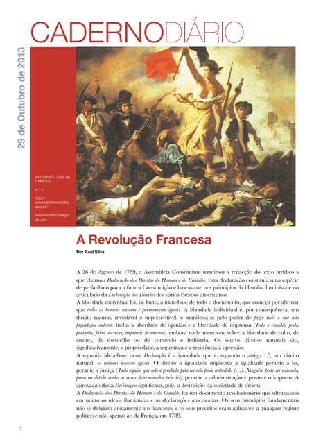 Caderno diário A Revolução Francesa...