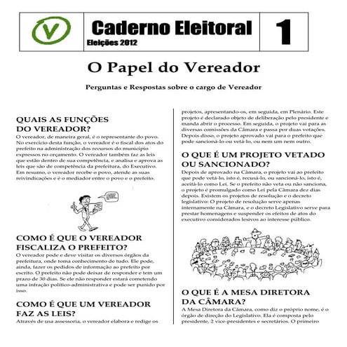 Caderno eleitoral - Papel do Vereador