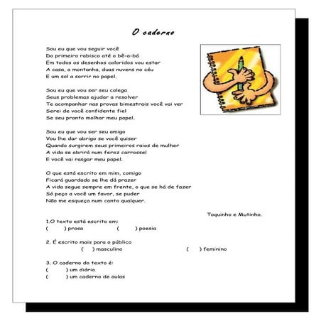 Interpretação da música Caderno toquinho