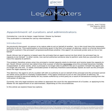 LEGAL MATTERS - Appointment of Curators and Administrators - March 2015 ...