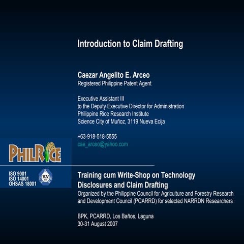 Introduction to claim drafting by Caezar Angelito E. Arceo