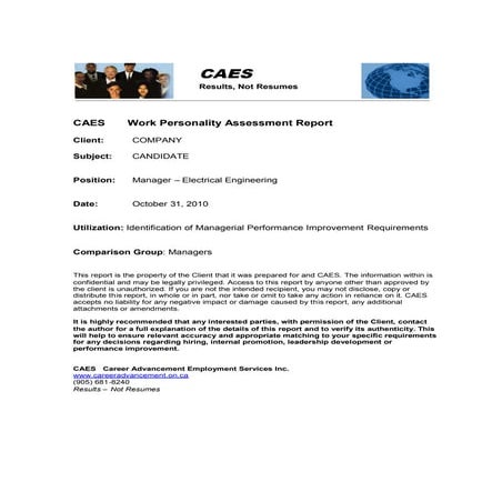 CAES   Example Of Managerial Promotion Assessment