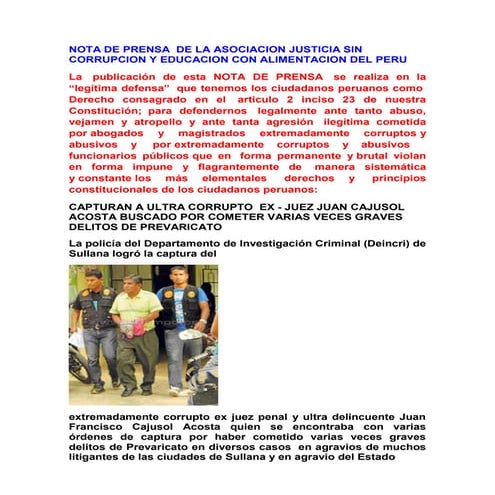 Cae ultracorrupto juez juan cajusol acosta