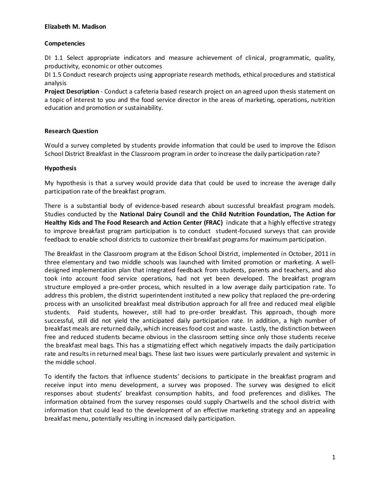 Cafeteria Research Project Report