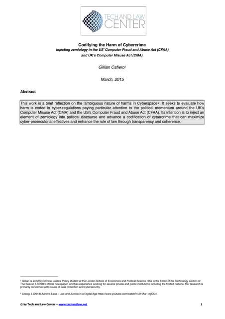 Gillian Cafiero - "Codifying the Harm of Cybercrime": Injecting zemiology in ...
