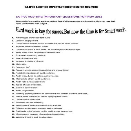 CA Final, IPCC Auditing Important Questions