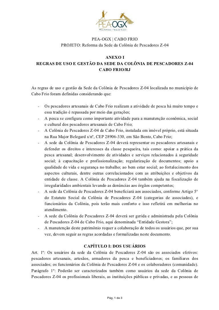 Regras de Uso e Gestão da Sede da Colônia Z-04