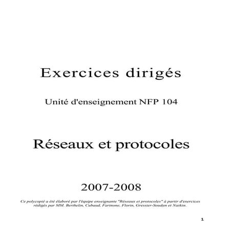 Réseaux et protocoles - Cours + exercices 