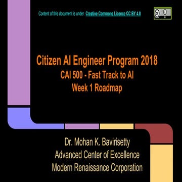 Citizen AI Engineer Program 2018 CAI 500  Fast Track AI Week1 Roadmap