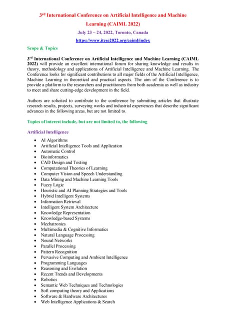 International Conference on Artificial Intelligence and Machine