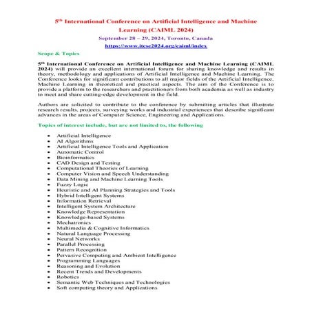 Call for Research Articles - 5th International Conference on Artificial ...