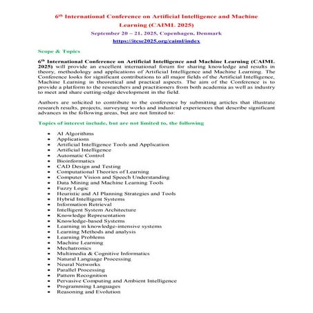 6th International Conference on Artificial Intelligence and Machine Learning (CAIML 2025)
