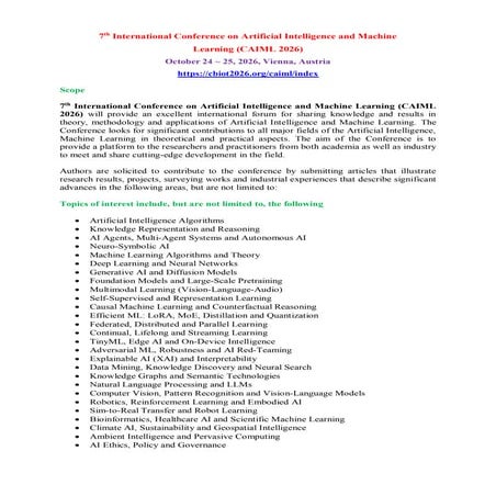 7th International Conference on AI and Machine Learning (CAIML 2026) in ...