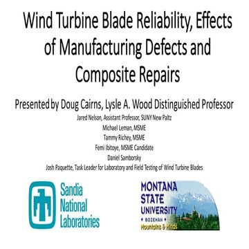 Wind Turbine Blade Reliability, Effects of Manufacturing Defects and Composit...