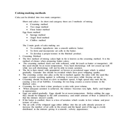 Caking making methods