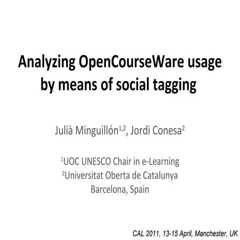 Analyzing OpenCourseWare usage by means of social tagging