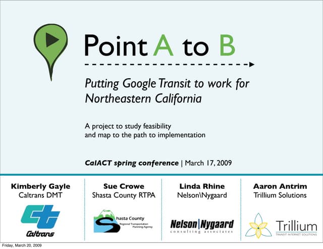 Point A to B - CalACT Spring 2009 presentation