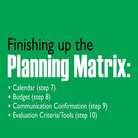 Calendar, Budget, Evaluation of a PR Campaign