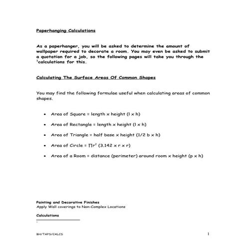 Paperhanging Clculations 