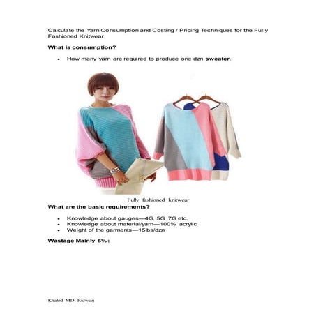 Calculate the costing(SWEATER)