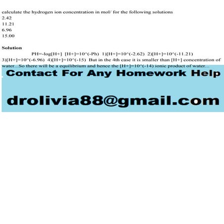 calculate the hydrogen ion concentration in mol for the following s.pdf