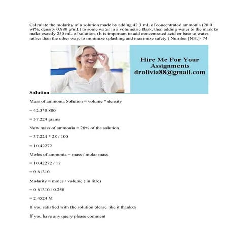 Calculate the molarity of a solution made by adding 42-3 mL of concent.docx