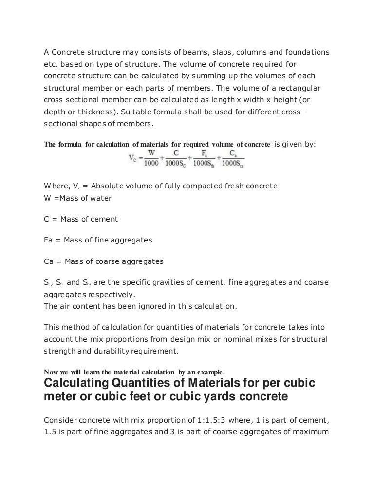 Calculate weight of concrete