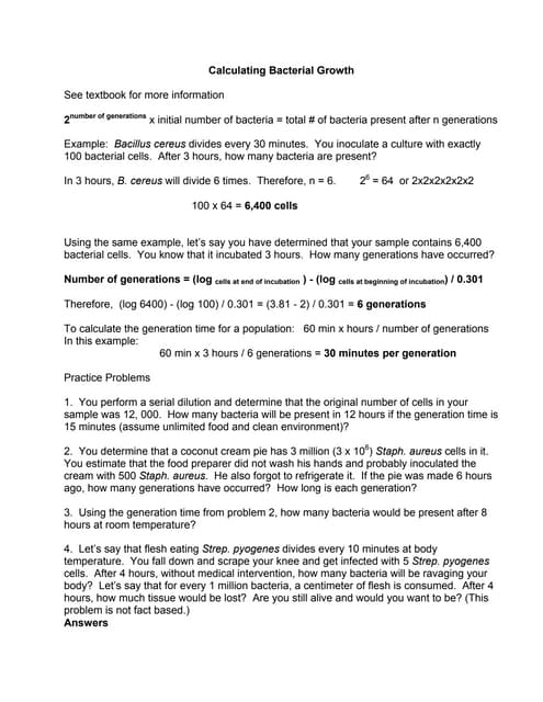 Calculating bacterial growth