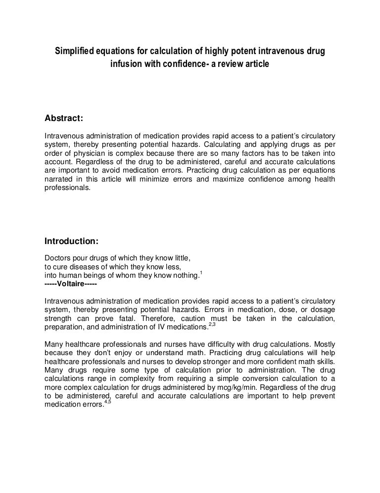 Calculating Intravenous Drug Infusion Made Easy