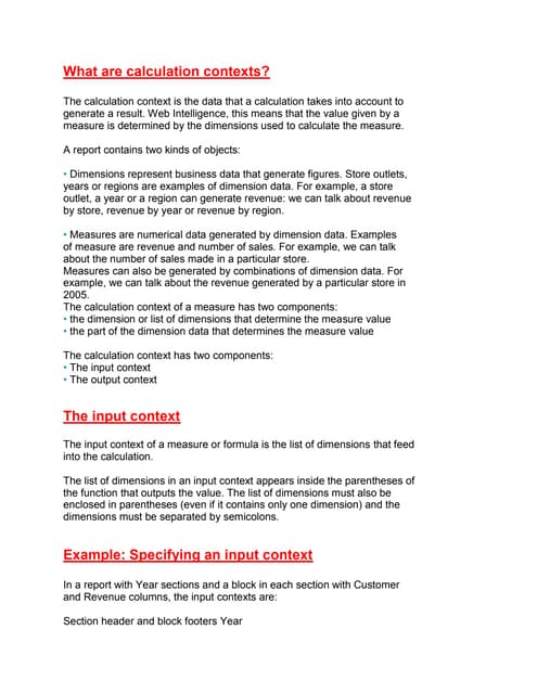 Calculation contexts in web i