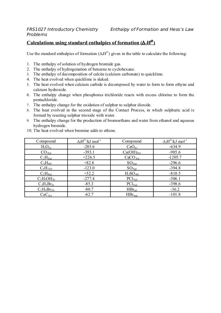 Calculations using standard enthalpies of formation