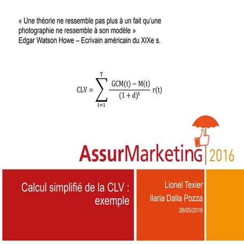 Calcul de CLV en assurance : exemple simplifié de modèlisation | PDF
