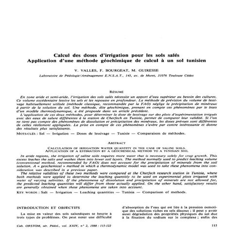 Calcul des doses d’irrigation pour les sols salés