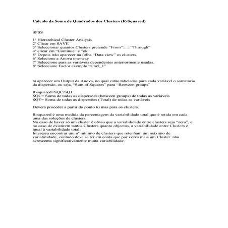 Cálculo da soma de quadrados dos clusters