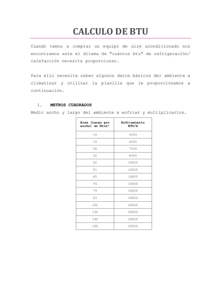 Calculo de btu Calculo de btu