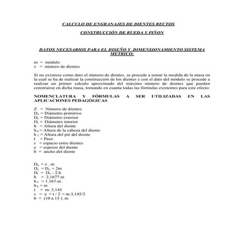Calculo de engranajes dientes rectos