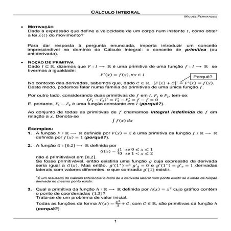 Calculo Integral - Conceito de primitiva e técnicas de primitivação | PDF