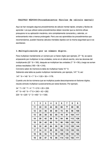 Calculo mental rapido 