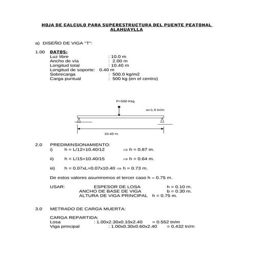 Calculo para puente peatonal