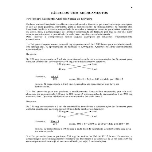 Cálculos com medicamentos