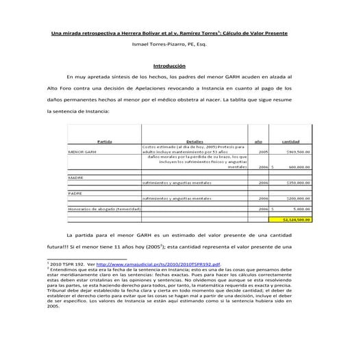Una mirada retrospectiva a Herrera Bolívar et al v. Ramírez Torres1: Cálculo ...
