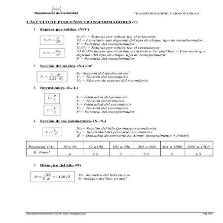 Calculo transformadores