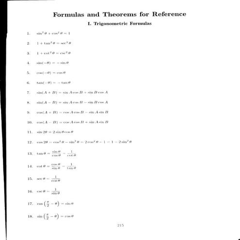 Formulas and Theorems for Reference | PDF
