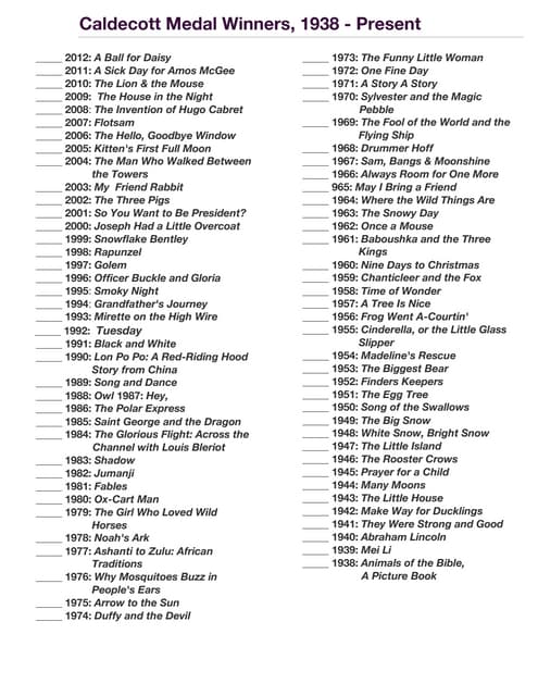 List of caldecott books