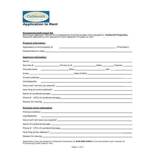 Caldecott rental application