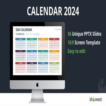 Comprehensive 2024 Editable Calendar PowerPoint Template with 56 Unique ...